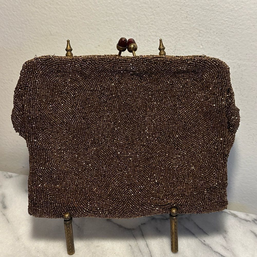 Elegant Brown Clutch Bag beaded with copper tiny beads made in Belgium